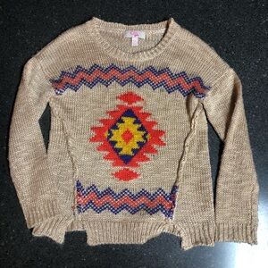 GB Girls Beige Sweater with Geometric Colorful Design